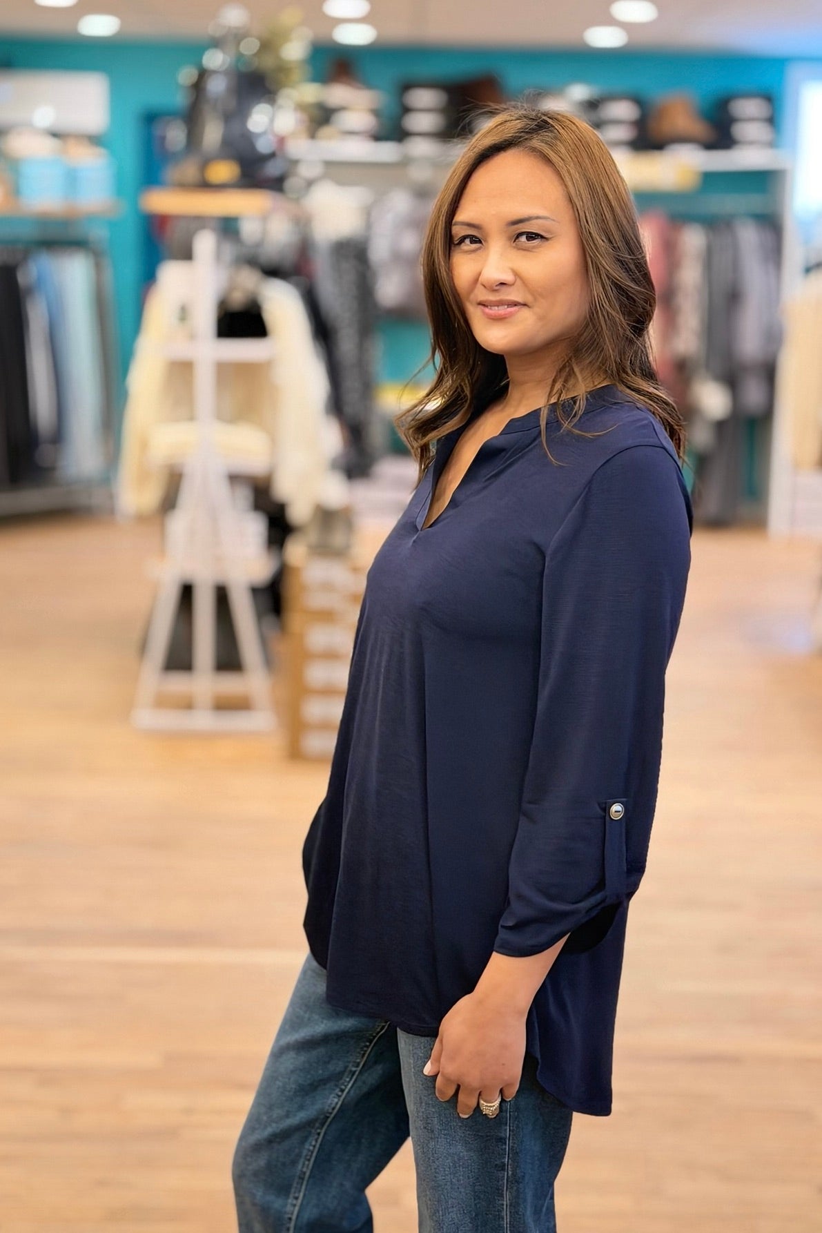 Lizzy Long Sleeve Top - Navy