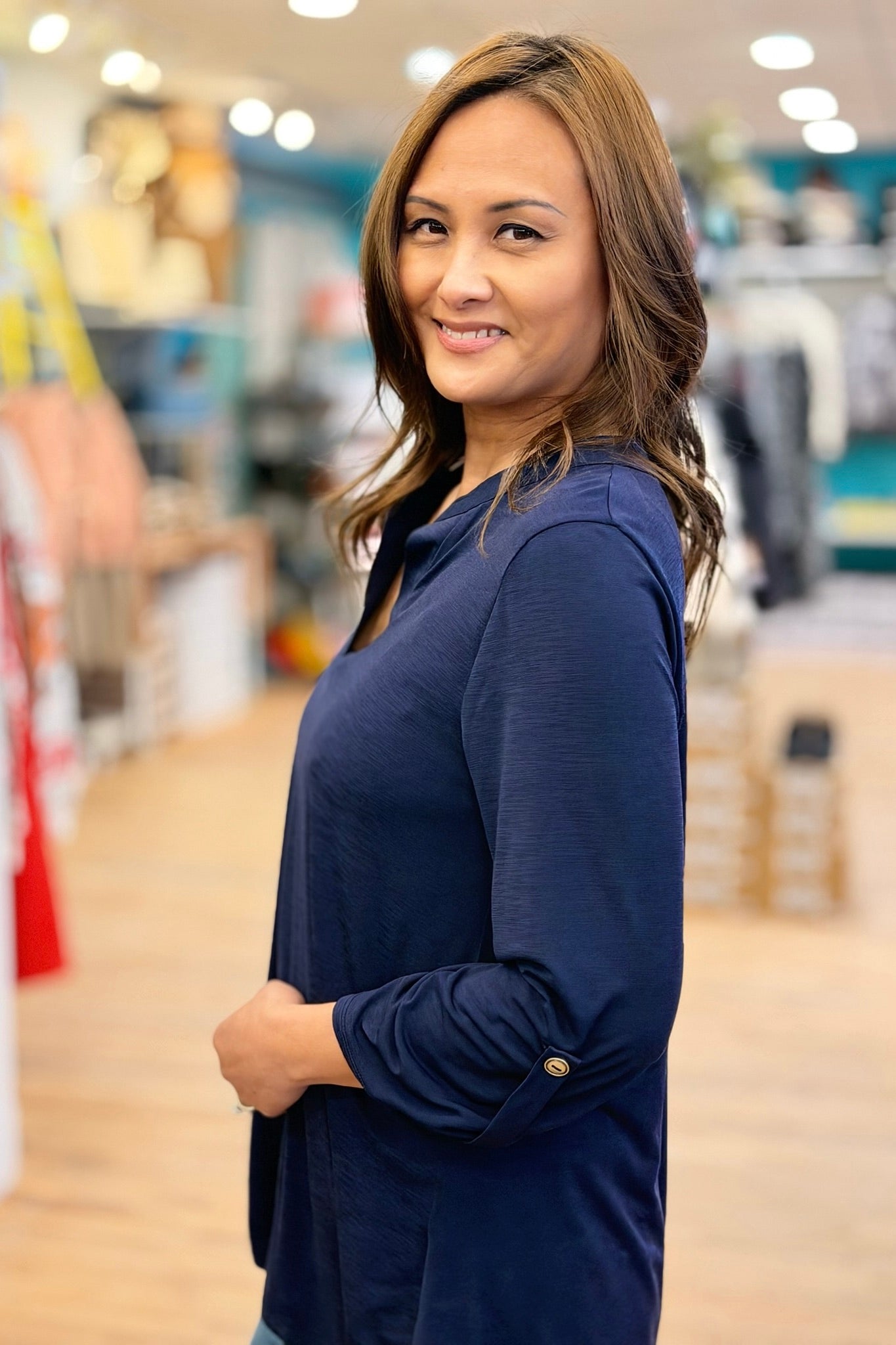 Lizzy Long Sleeve Top - Navy