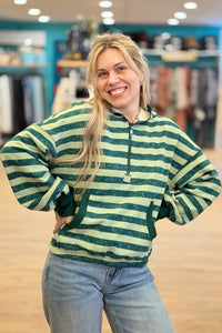 Washed Effect Stripe Hoodie - Green