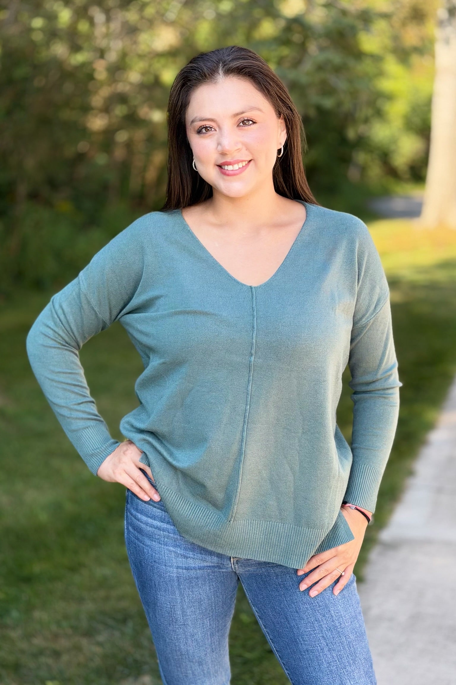 Dreamer V-Neck Sweater - Jade