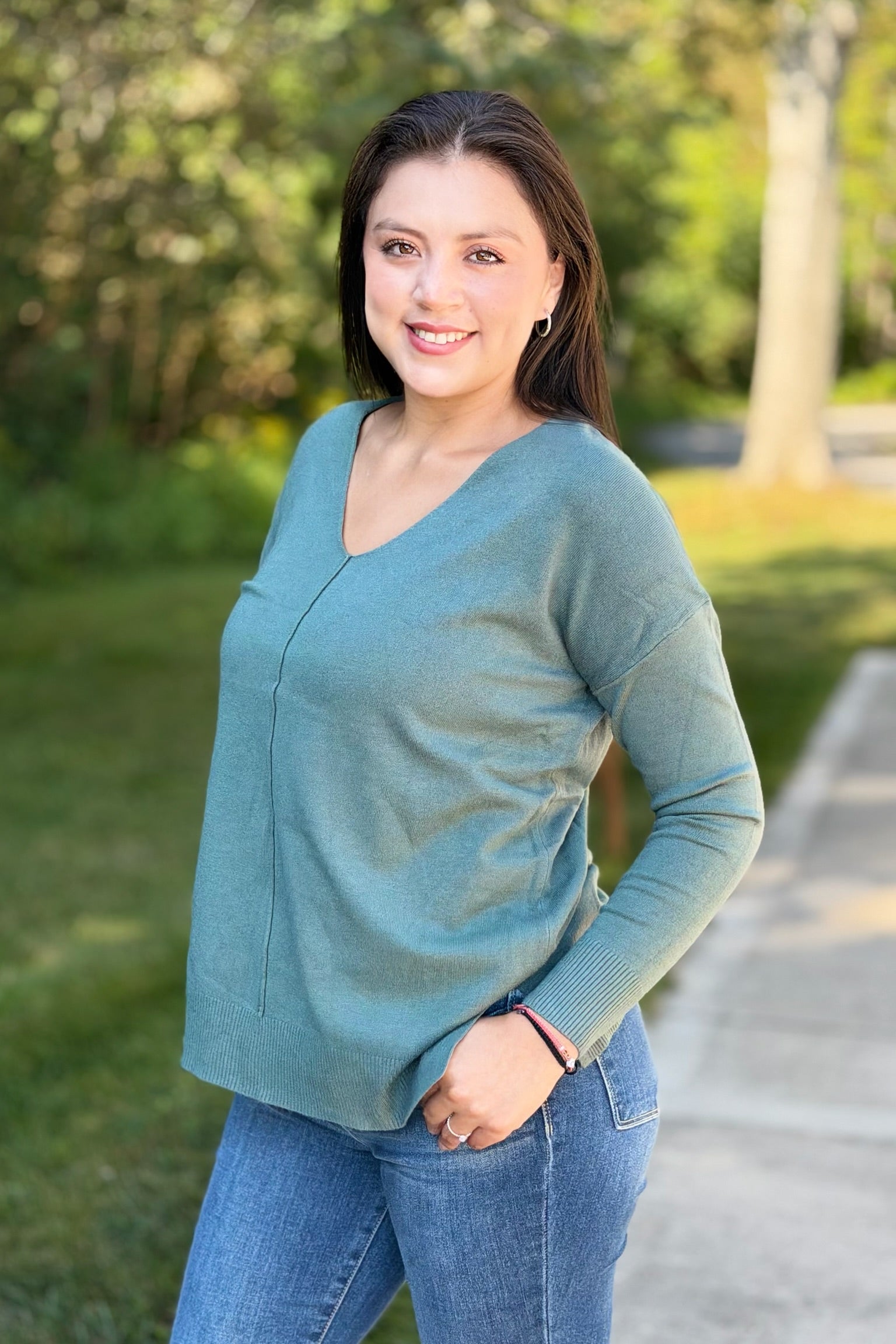 Dreamer V-Neck Sweater - Jade