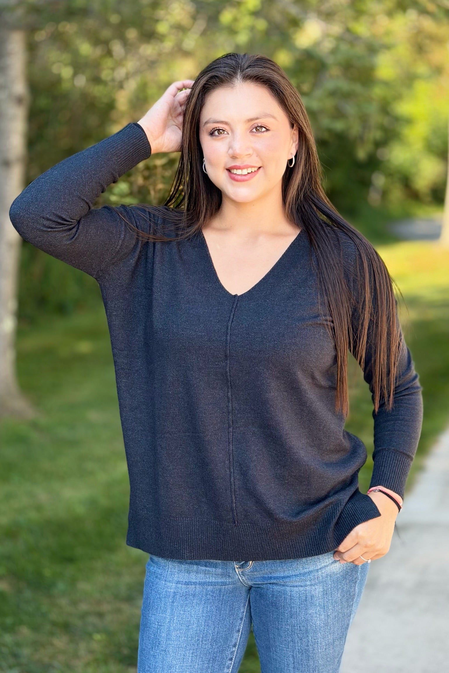 Dreamer V-Neck Sweater - Charcoal