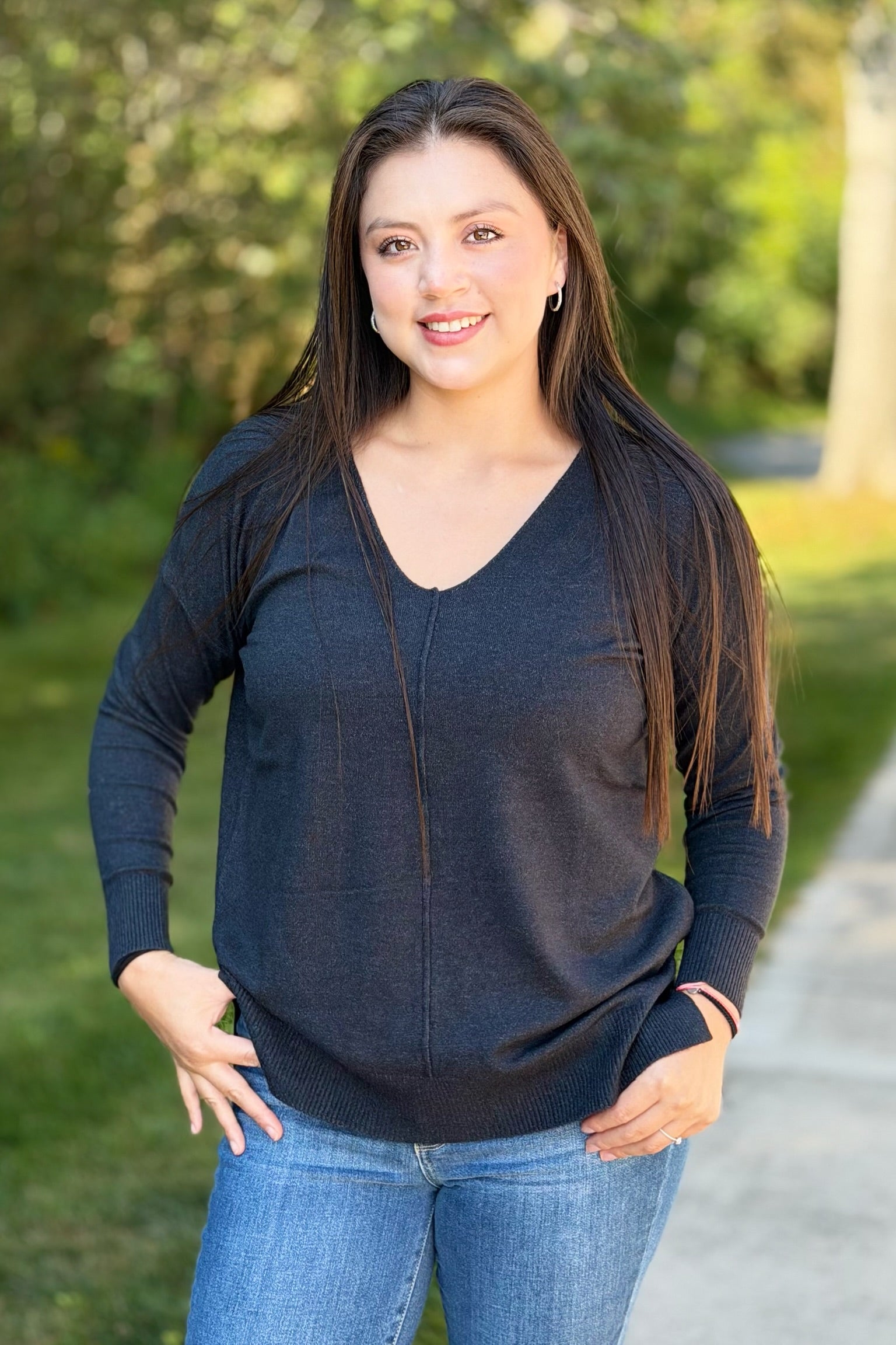 Dreamer V-Neck Sweater - Charcoal