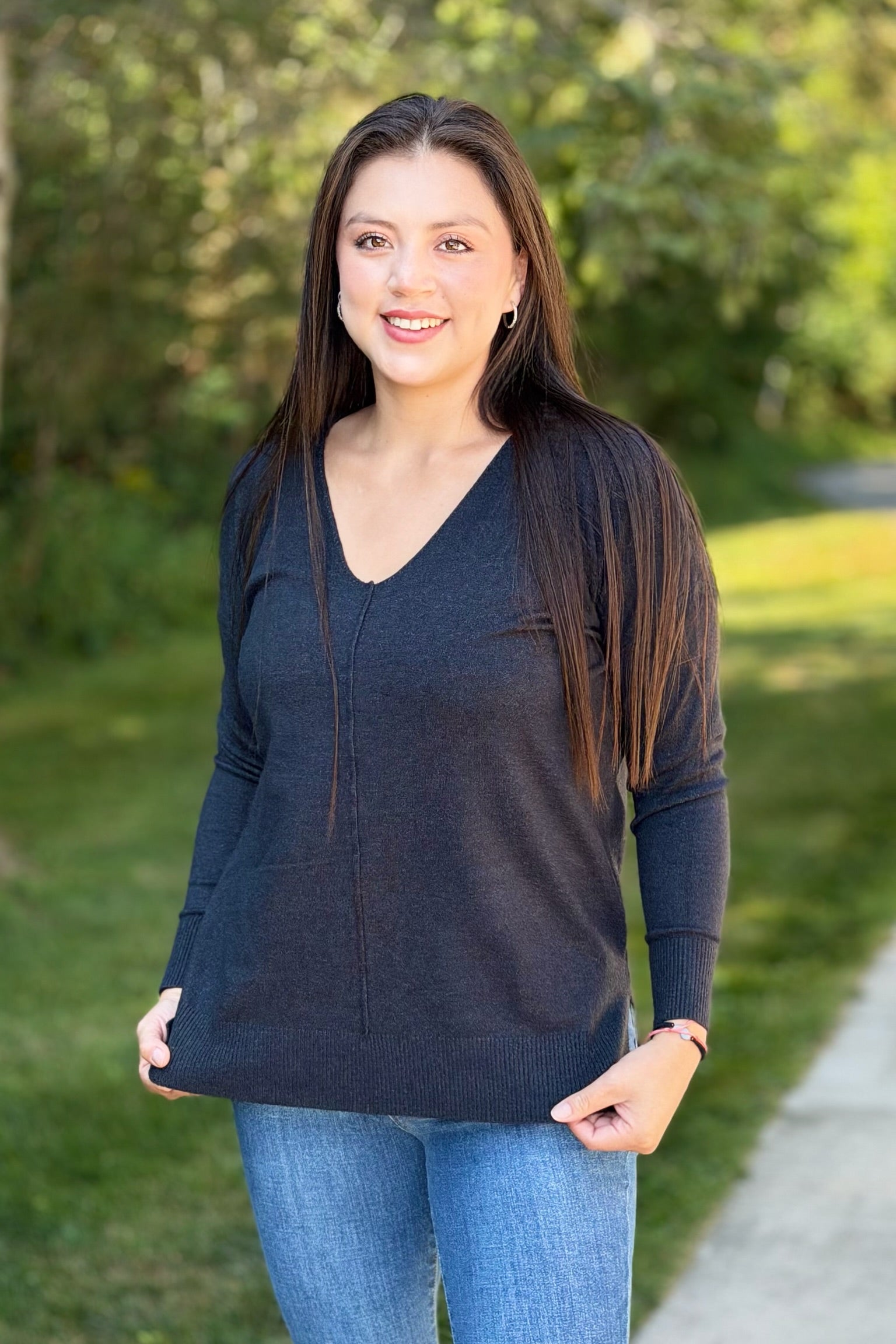 Dreamer V-Neck Sweater - Charcoal