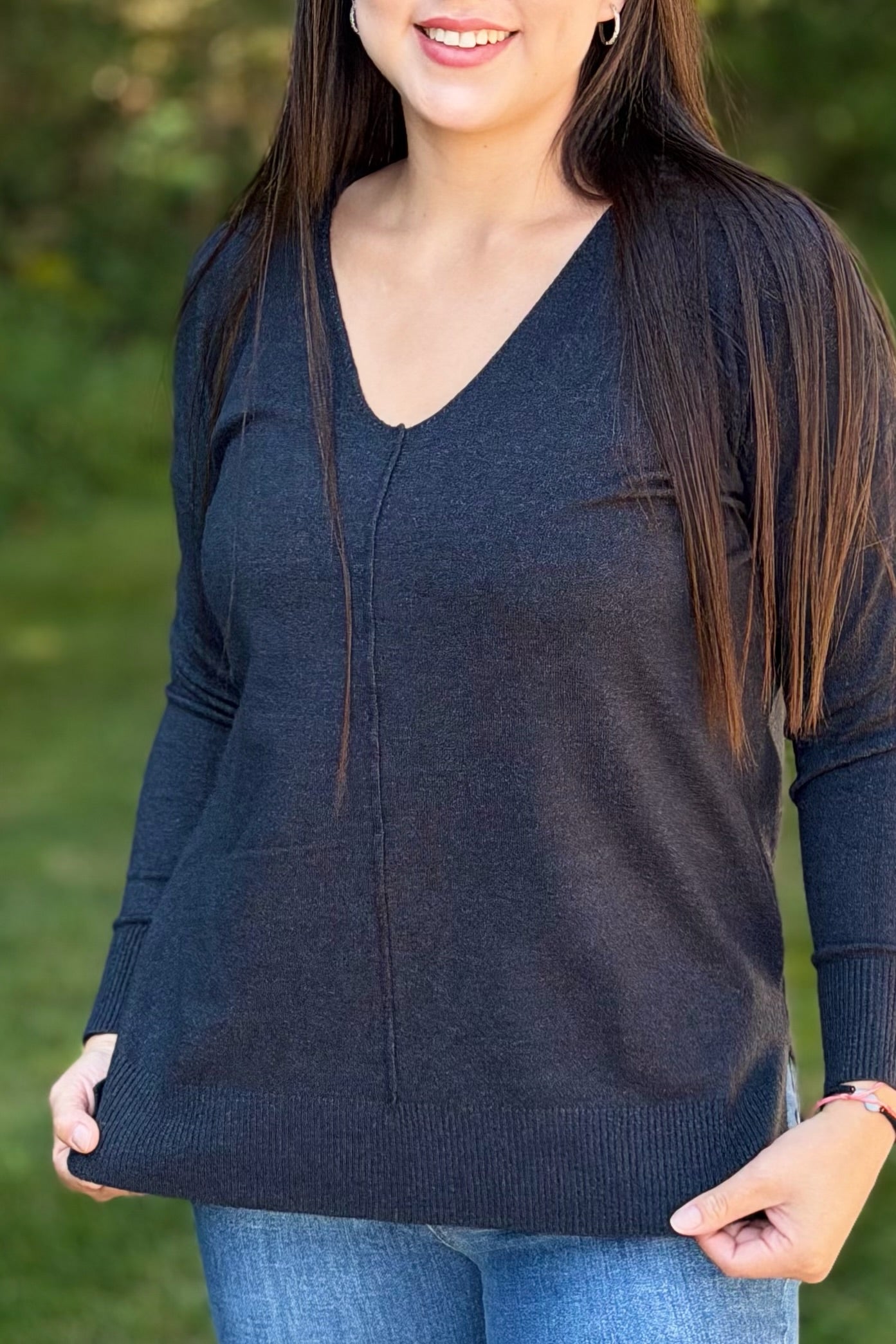 Dreamer V-Neck Sweater - Charcoal