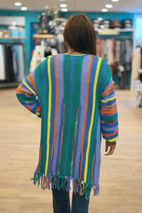 Fringe Rainbow Cardigan - Green