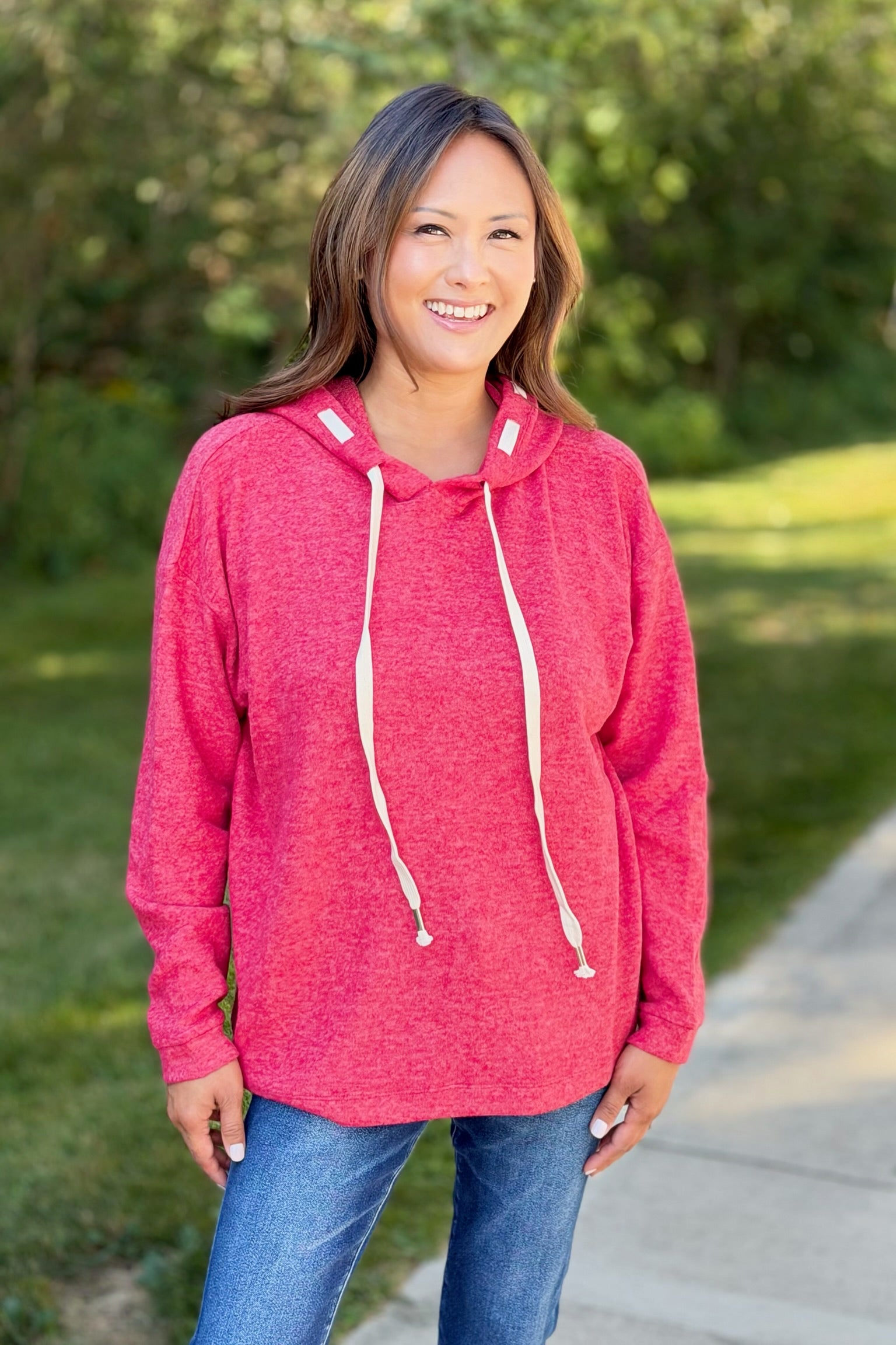 Soft Brushed Hacci Hoodie - Dk Red