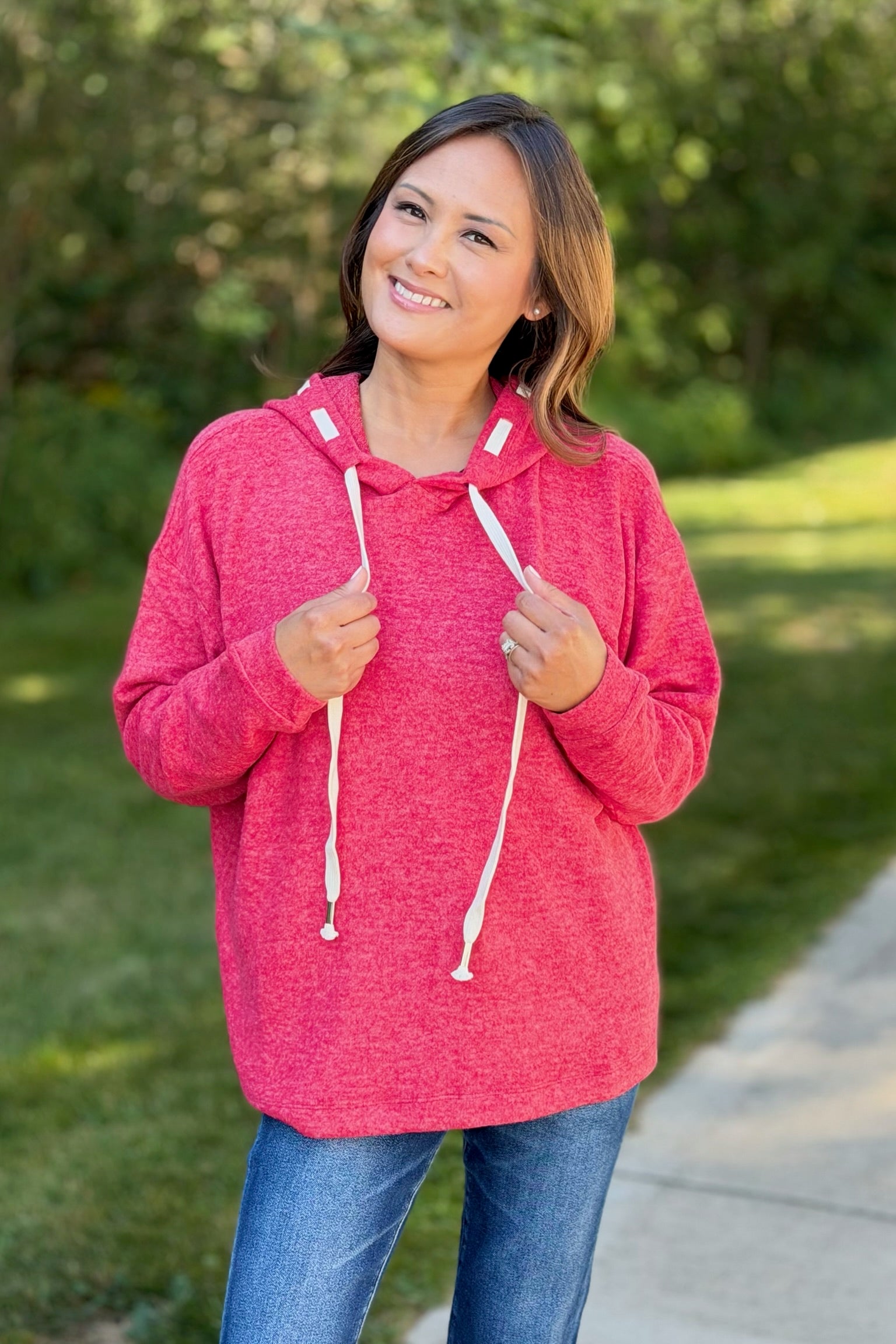 Soft Brushed Hacci Hoodie - Dk Red