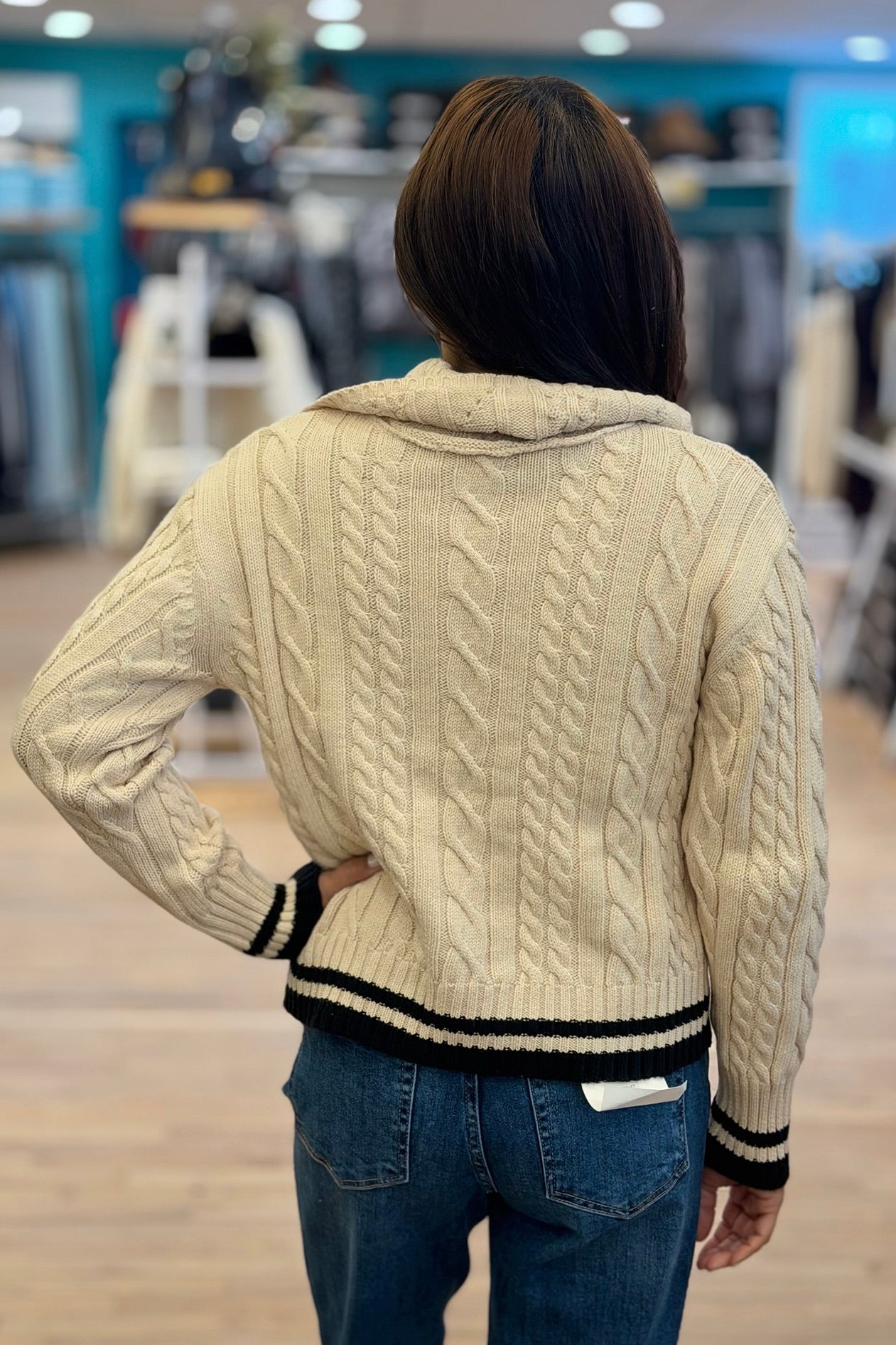 Sailor Collar Cable Sweater - Taupe