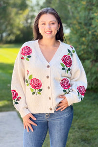 Elegant Rose Embroidered Cardigan