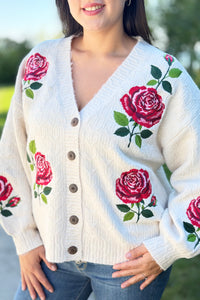Elegant Rose Embroidered Cardigan