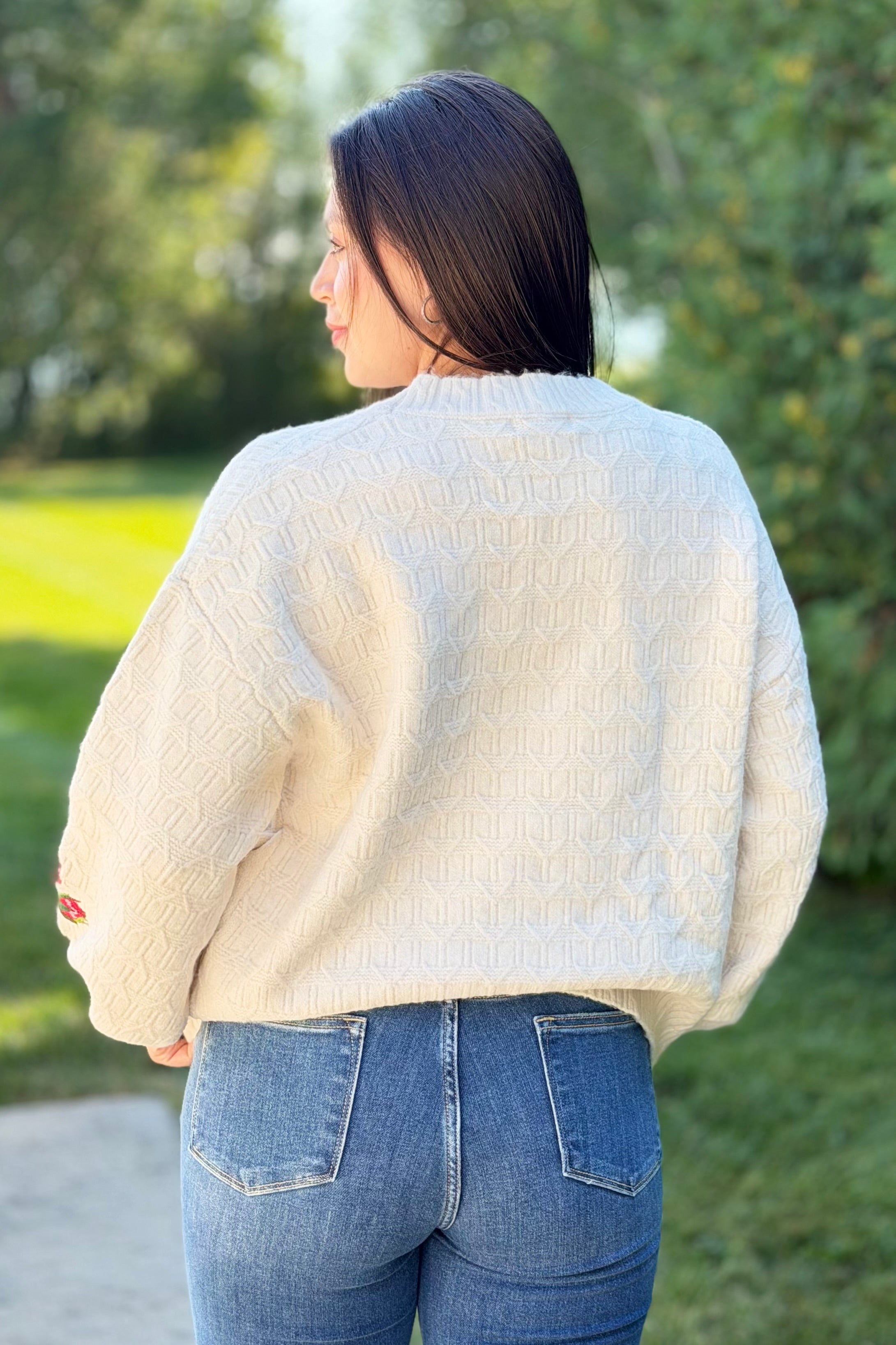 Elegant Rose Embroidered Cardigan