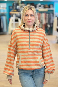 Washed Effect Stripe Hoodie - Orange