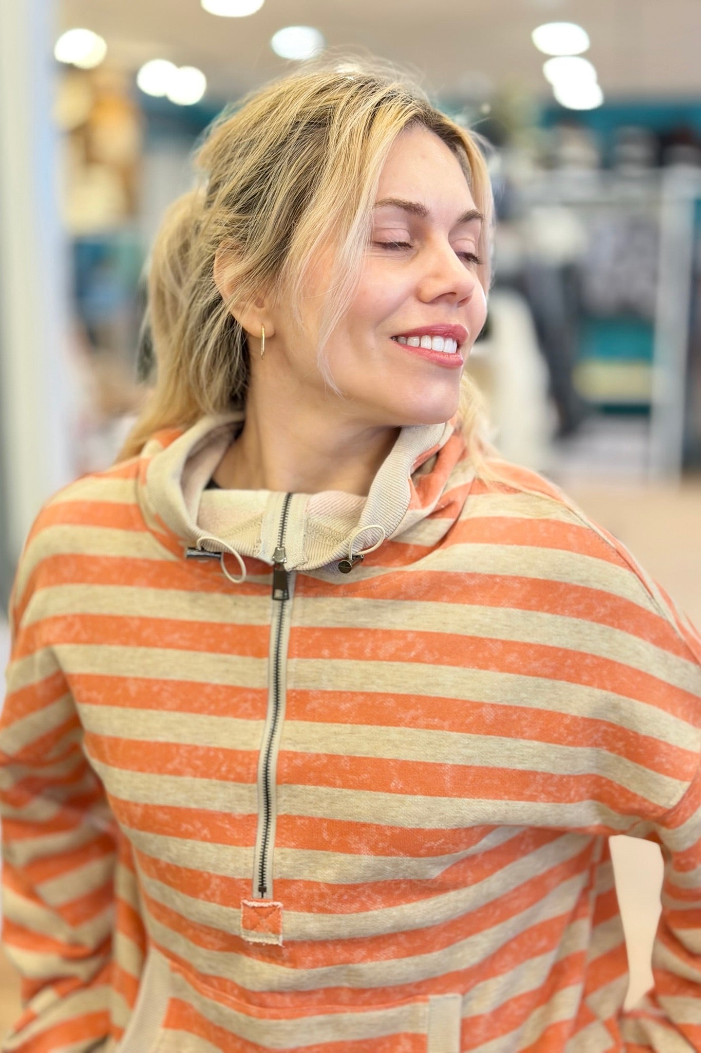 Washed Effect Stripe Hoodie - Orange