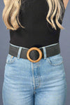 Wooden Buckle Rattan Stretch Belt Black