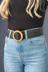 Wooden Buckle Rattan Stretch Belt Black