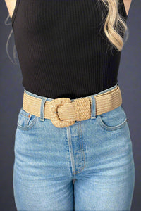 Stretchable Raffia Belt Tan