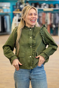 Ruffle Detail Jacket - Olive