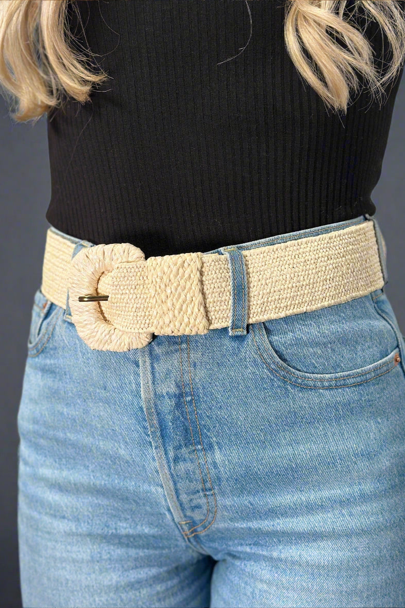 Stretchable Raffia Belt Natural