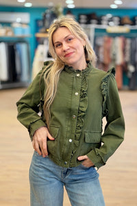 Ruffle Detail Jacket - Olive