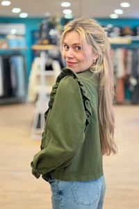 Ruffle Detail Jacket - Olive