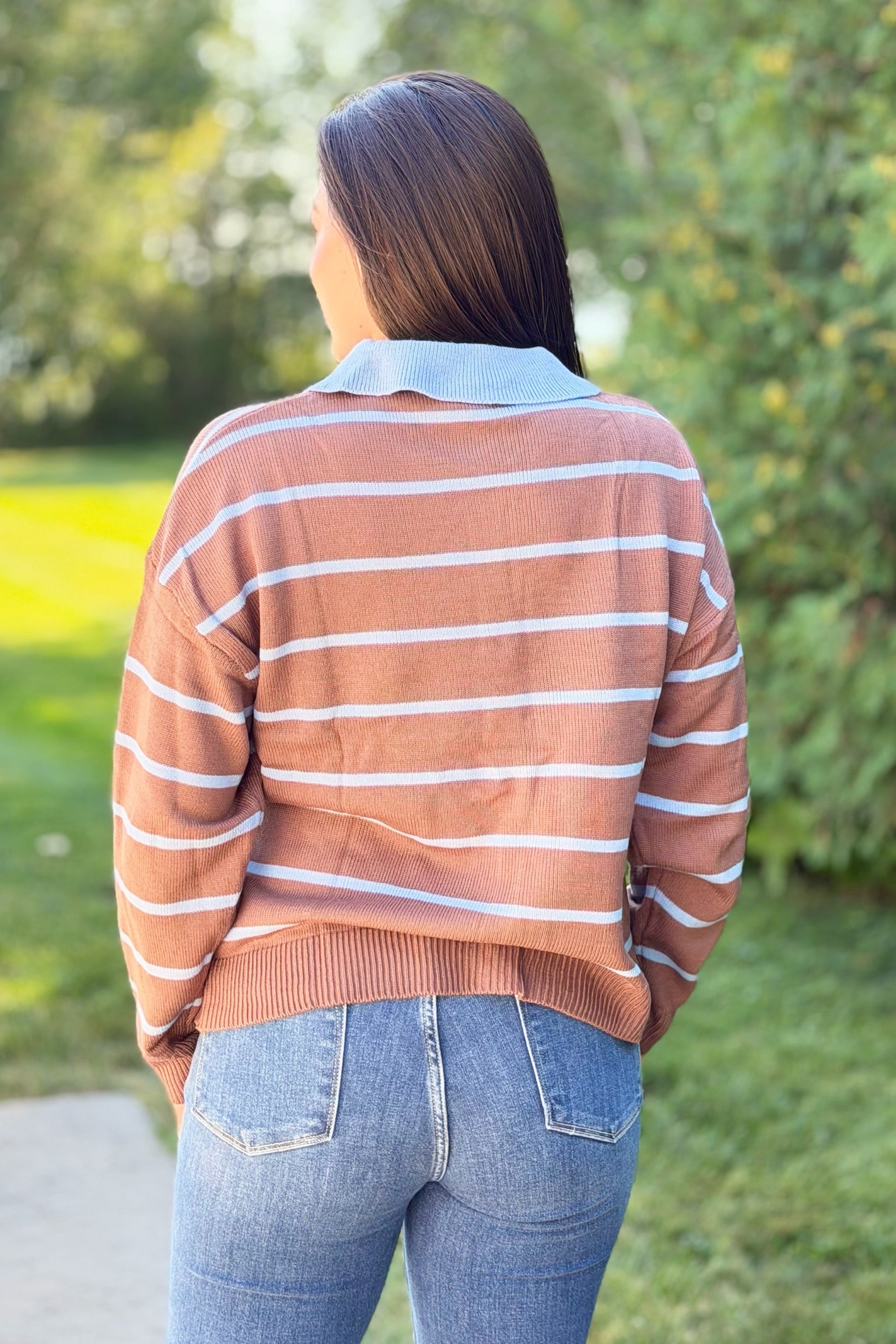 Button Down Striped Sweater - Mocha