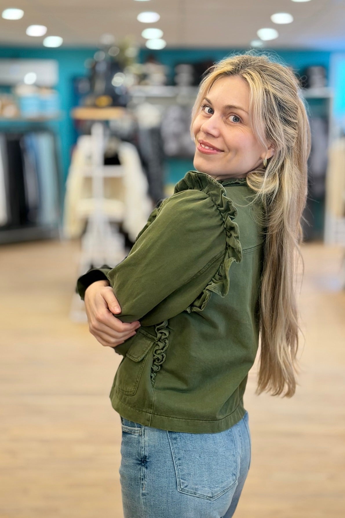 Ruffle Detail Jacket - Olive