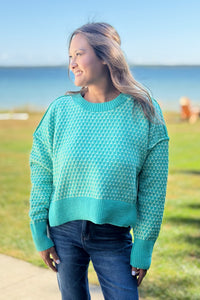 Geometric Check Sweater - Sea Foam