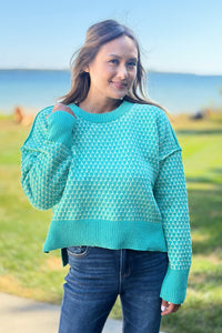 Geometric Check Sweater - Sea Foam