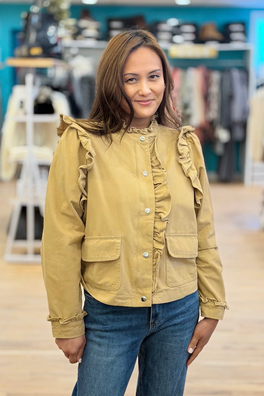 Ruffle Detail Jacket - Khaki