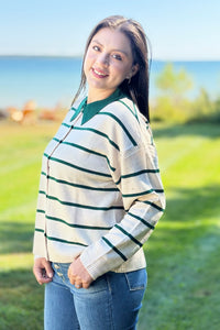 Button Down Striped Sweater - Green