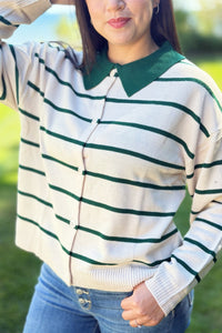 Button Down Striped Sweater - Green