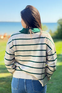 Button Down Striped Sweater - Green