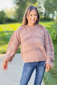 Open Knit Tie Sweater - Cinnamon