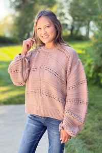 Open Knit Tie Sweater - Cinnamon