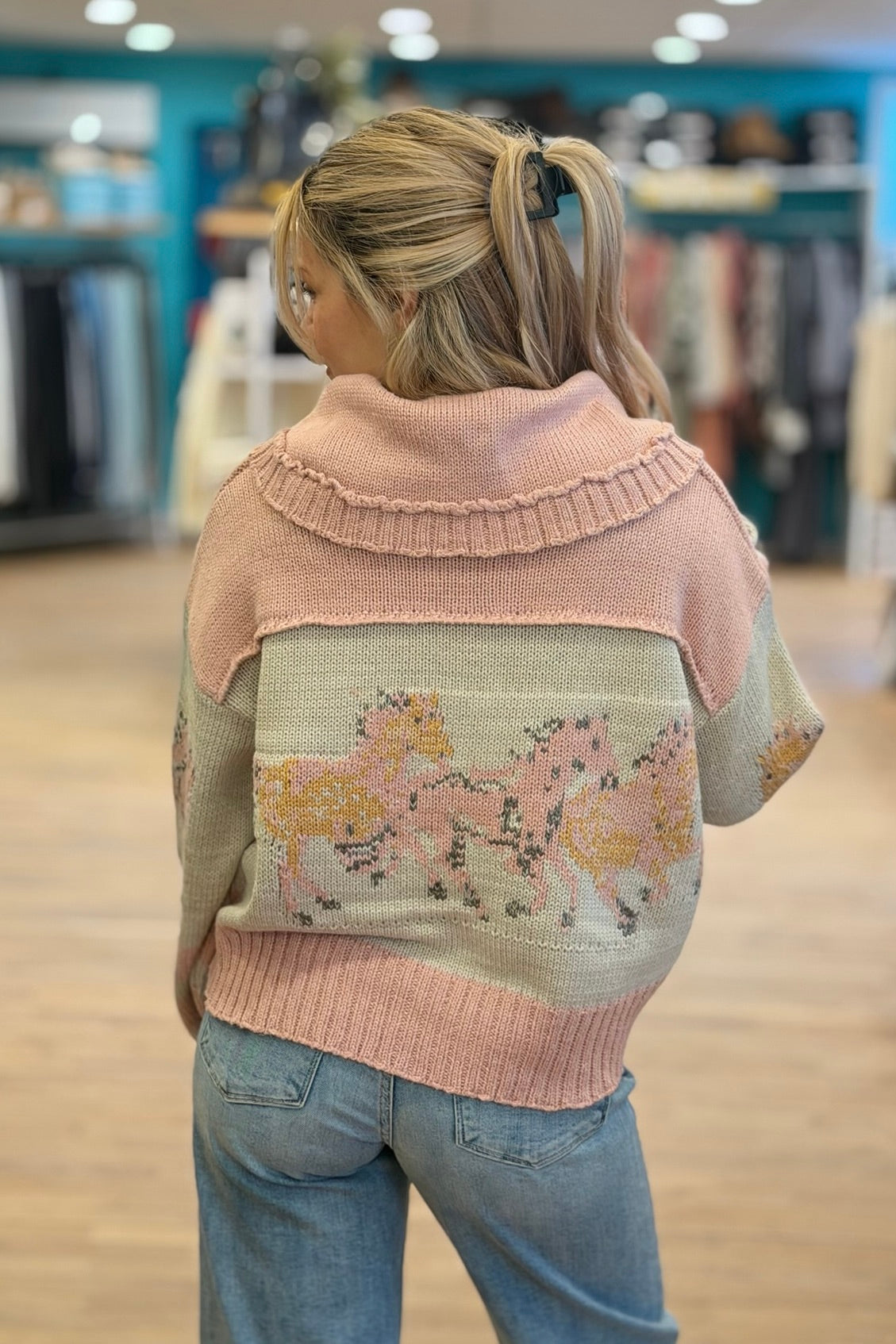 Cardigan With Horse Print - Pink