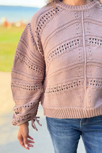 Open Knit Tie Sweater - Cinnamon