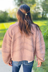 Open Knit Tie Sweater - Cinnamon