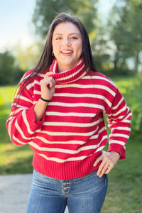 Stripe Turtle Neck Sweater - Red