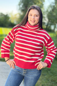 Stripe Turtle Neck Sweater - Red