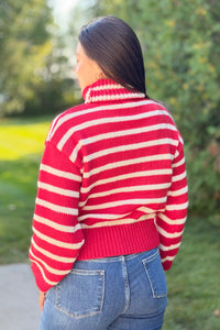 Stripe Turtle Neck Sweater - Red