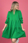 Ruffle Neck Tiered Dress Green