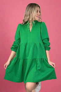 Ruffle Neck Tiered Dress Green