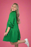 Ruffle Neck Tiered Dress Green