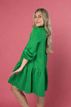 Ruffle Neck Tiered Dress Green