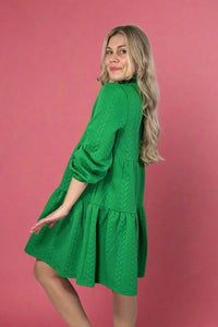 Ruffle Neck Tiered Dress Green