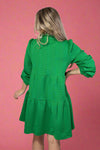 Ruffle Neck Tiered Dress Green