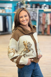 Cardigan With Horse Print - Mocha
