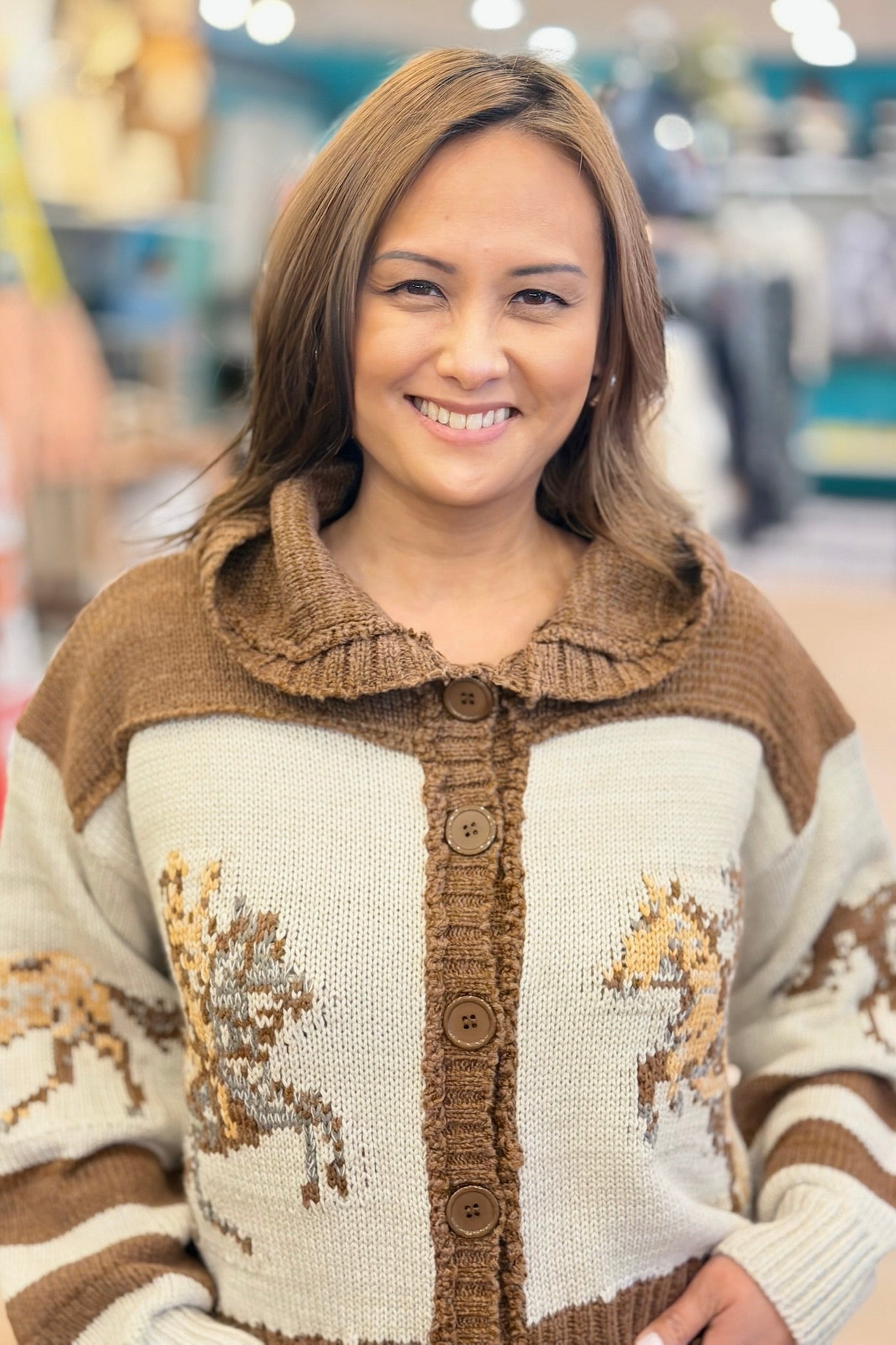 Cardigan With Horse Print - Mocha