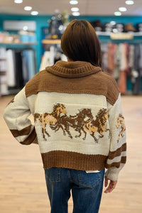 Cardigan With Horse Print - Mocha